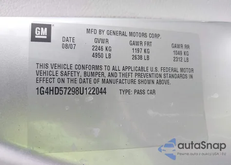 2008 Buick Lucerne Cxl from USA, damaged, VIN 1G4HD57298U122044
